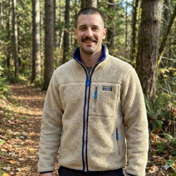 VTG L.L. Bean Deep Pile Sherpa Fleece Jacket Mens Beige Oatmeal Full Zip 90s M